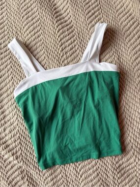 all in motion Green and White Square-Neck Cropped Tank
